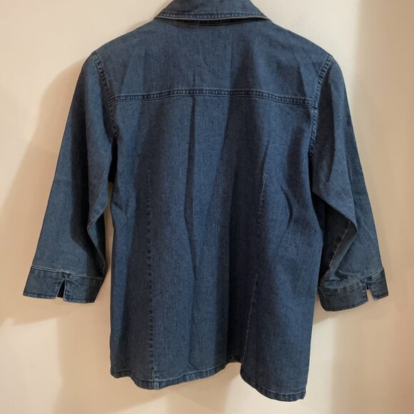 Erika Button Front Denim Shirt Women's PM Blue Embroidered Sequin Western Boho - Picture 4 of 8